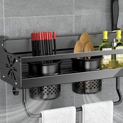 wall-mounted kitchen organizer: spice rack, knife holder & utensil storage