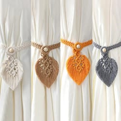 handmade macrame tassel curtain tiebacks with leaf shaped holdback