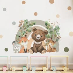 forest animal wall sticker: bear, fox, rabbit watercolor decals for nursery