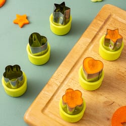 portable stainless steel fruit and vegetable cutter set with star, heart, and flower shapes"