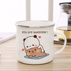 adorable cartoon mocha bear boob & doodle enamel cup: perfect 11oz coffee/tea mug for couples!