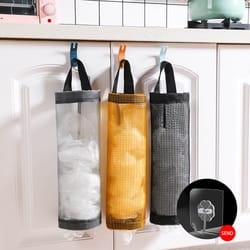 efficient kitchen organization: hanging plastic bag holder for garbage storage