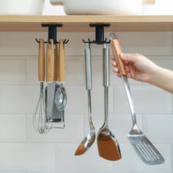 rotatable kitchen organizer rack with 6 hooks - wall-mounted utensil holder & supplies organizer
