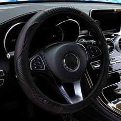 premium pu leather carbon fiber car steering wheel cover – fits 14.5-15 inches (no inner ring)