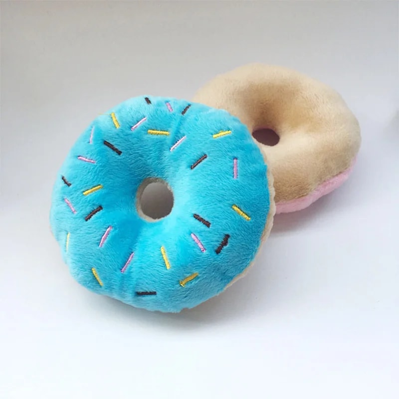 Soft Dog Donuts Plush Chew Toy – Interactive Puppy Toy with Squeaker Sound for Small & Medium Dogs