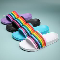 women rainbow thick sole summer beach slides, ultra-soft bathroom anti-slip slippers & fashion flip-flops for comfort