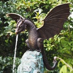 majestic garden dragon statue fountain, bronze resin water feature sculpture for outdoor & home garden decoration