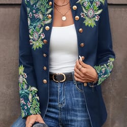 retro floral embroidery jacket, women's double breasted long sleeve stand collar blazer, elegant spring fall coat