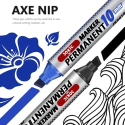 4 color permanent marker pens set, waterproof ink, fine and broad 10mm nib, black blue red green