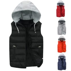mens thermal winter vest coat, hooded, lightweight and breathable for casual wear, solid color, cozy warm tops