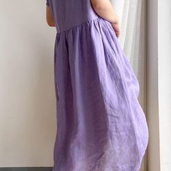 summer linen midi dress, loose fit, high waist, a-line, short sleeve