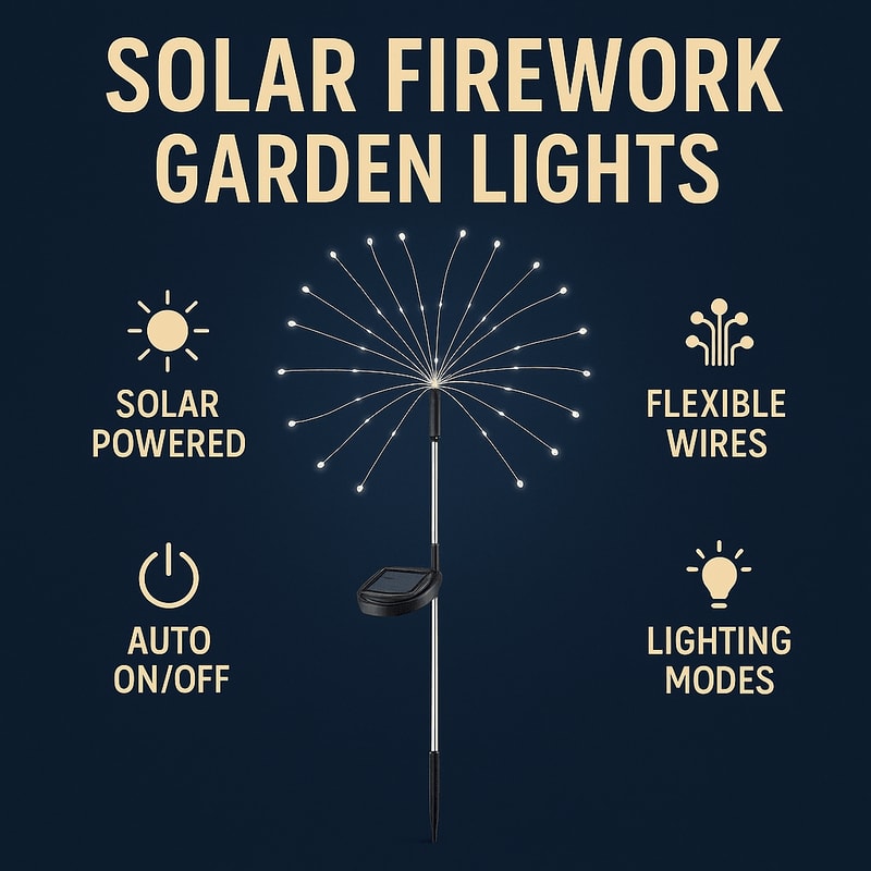 Holiday Lighting Firework Lights for Garden Patio, Solar Fireworks Lights Outdoor, Wedding, Christmas, Wall Decor