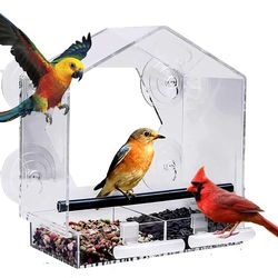 Acrylic Clear Glass Window Bird Feeder with Suction Cups for Table Feeding: Seed, Peanut, & More