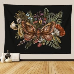 botanical print floral tapestry: vintage boho mushroom & wildflower wall hanging - colorful home decor