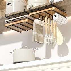 under cabinet hanging rack: iron art organizer for kitchen, cutting board holder, pot cover storage with hooks