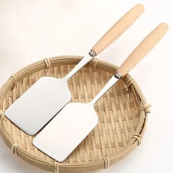 stainless steel square head cooking spatula with wood handle - bbq utensil for kitchen