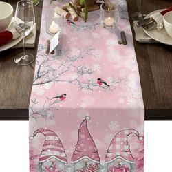 Christmas Gnome Snow Scenery Linen Table Runners - Winter Dining Table Decor & Decorations