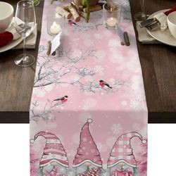 christmas gnome snow scenery linen table runners - winter dining table decor & decorations