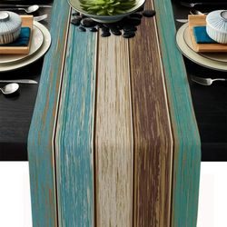 wood texture table runner - 33*180cm burlap linen rustic dining decor for wedding, coffee shop, home