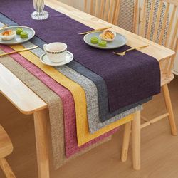 new thick linen solid color light luxury table runner - home & office decor