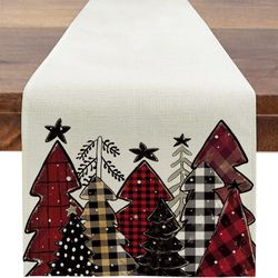 Christmas Ornaments White Linen Table Runners - Ideal for Wedding, Coffee Shops & Restaurants
