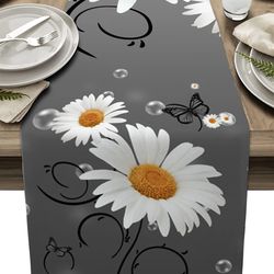 yellow daisy butterfly gray linen table runner - wedding & party decoration