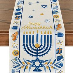 hanukkah menorah table runner: festive chanukah dining decoration