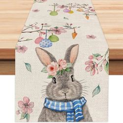 easter linen table runners: spring rabbit, colorful eggs, tulip - farmhouse dining & party decor