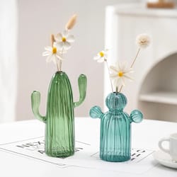 creative cactus glass shaped vase: home desktop decor, transparent hydroponics plant vase crafts