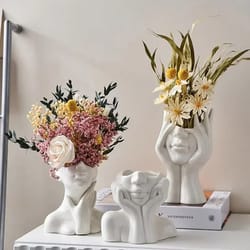 modern ceramic human face flower vase - nordic art plant pot for home living room decor