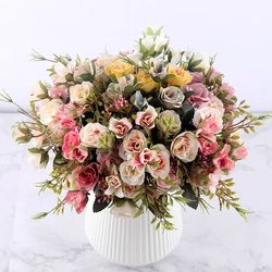 Autumn Silk Rose Bouquet: Fake Floral Home Decor for DIY Garden Parties, Weddings - Small White Arrangement