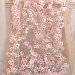 Artificial Sakura Flowers Vine Hanging Fake Floral Garland Home Garden Wedding Arch Party Cherry Blossom Wall Decor
