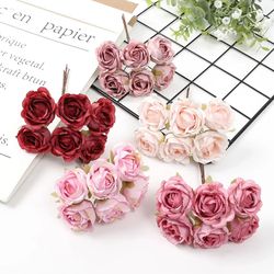 6pcs Mini 4cm Silk Rose Bouquet DIY Floral Arranging Home Decor Wedding Decoration