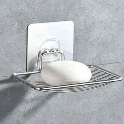 stainless steel soap rack, punch-free nail-free bathroom shelf with single layer drain wall & sucker mount