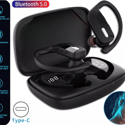 bluetooth headset tws wireless earphones with ear hook, stereo earbuds headphones, sweatproof and long battery life