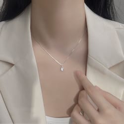 minimalist water droplet necklace for women, sterling silver zircon jewelry, shimmering geometric collarbone chain