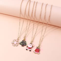 Cute Christmas Necklaces for Women Enamel Christmas Tree Santa Claus Bells Pendants Necklaces Girls Party Holiday Jewelry Gifts