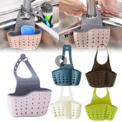 adjustable kitchen sink holder: hanging drain basket for soap & sponge