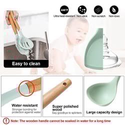 silicone kitchen utensils set: non-stick cookware with wooden handle spatula, egg beaters - kitchenware & accessories