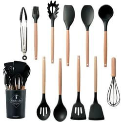 12-piece silicone kitchen utensils set with wooden handles - non-stick cookware, spatula, egg beaters, kitchenware acces