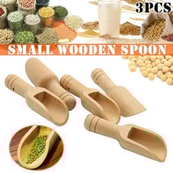 3pcs mini wooden scoops: bath salt, candy, flour spoon - kitchen utensils