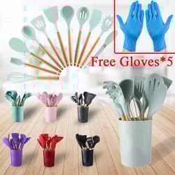 12pcs silicone kitchen utensils set: non-stick cookware with wooden handle spatula, egg beaters - kitchenware accessorie