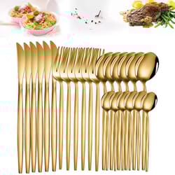 24-piece gold stainless steel dinnerware set - flatware cutlery set with knife, fork, spoon, and tea spoon