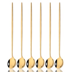 6pcs gold cutlery set: coffee, tea, juice spoons - long handle scoops for ice cream - kitchen tableware tools