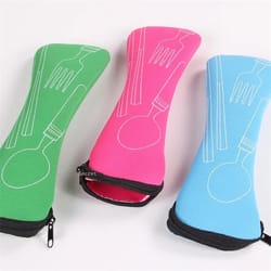 washable tableware bag with zipper: portable cutlery kit for travel, camping - spoon, fork, knife holder