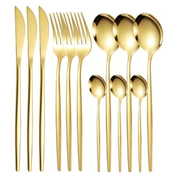 12pc stainless steel cutlery set: portugal steak knife, fork, dessert spoon, coffee spoon