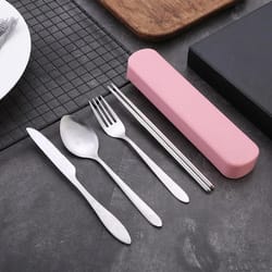 4pcs/set portable stainless steel cutlery set for travel camping - includes chopsticks, spoon, fork, steak knife with st