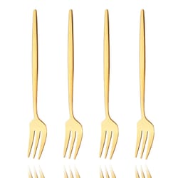 4pcs gold fruit cake dinnerware set: stainless steel tea fork, snack dessert fork, small salad cutlery - kitchen utensil