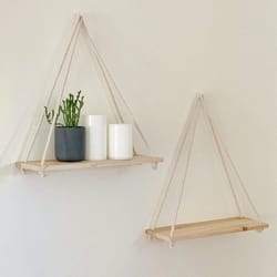 wooden rope swing wall hanging plant flower pot tray | mounted floating wall shelves for nordic home decoration - modern