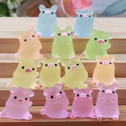 luminous mini resin pig car dashboard toy: glowing sculpture for home garden decor